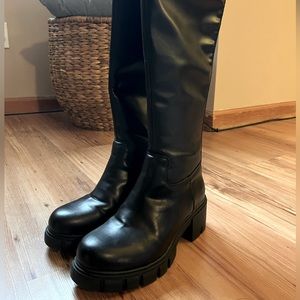 Madden Girl Women's Tanggo Faux Leather Lug Sole Knee-High Boots